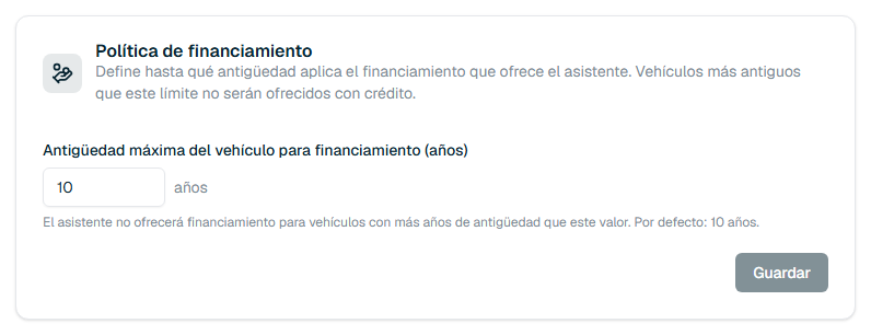 Tarjeta de política de financiamiento