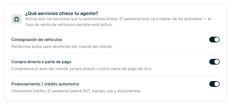 Tarjeta de servicios del agente