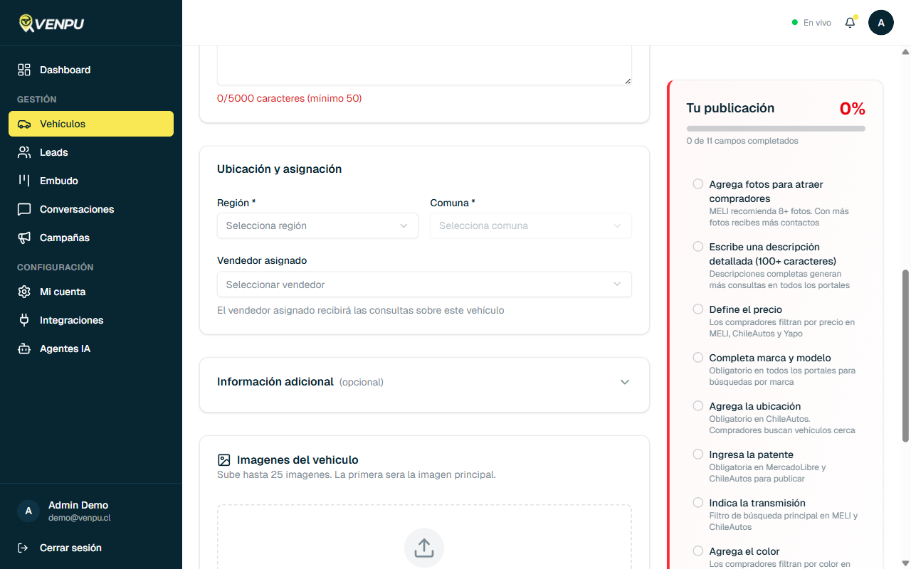 Configuracion de ubicacion y vendedor asignado